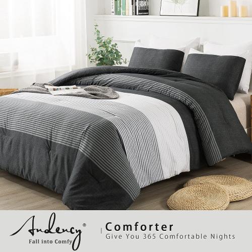 Andency king Size Comforter Set,3 Pieces Black White Gray Patchwork Striped Comforter(104x90 Inch), Soft Microfiber Down Alternative Full Comforter Bedding Sets with Corner Loops