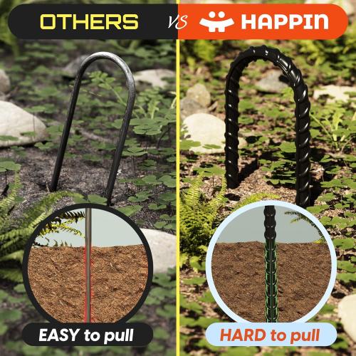 Pack of 8 Black Happin® Ultra Strong Trampoline Stakes Anchors High Wind, Ground Anchors Heavy Duty, Trampoline Tie Down Anchor Kit, Ground Stakes Galvanized Steel, Trampoline Accessories, U Shaped (8 Pack, Black)