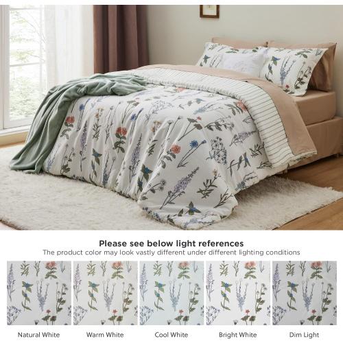 Bedsure Floral Comforter Twin Size, White Breathable Cute Bedding 2 Pcs