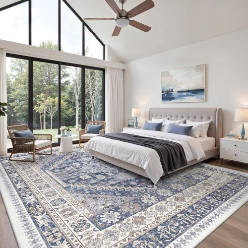 zesthome 12x15 Area Rugs, Large Washable Rug, Ultra-Thin Stain Resistant Rugs for Living Room, Bedroom, Non-Slip Backing Home Decor Area Rug (Blue/Beige,12'x15')