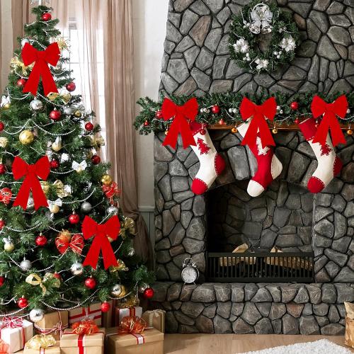 Aneco 6 Pieces Red Christmas Bows Holiday Christmas Wreaths Bows 12 x 9 Inches Xmas Red Velvet Decoration Bow for Xmas Party Decoration