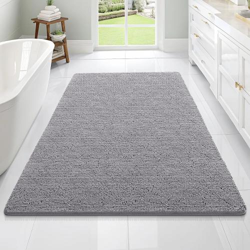 Okeo tex muddy mat ..Bathroom Rugs 70x46, Extra Soft Absorbent Chenille Bath Rugs, Rubber Backing Quick Dry, Machine Washable Bath Mats for Bathroom Floor, Tub and Shower, Home Decor Accessories, Grey