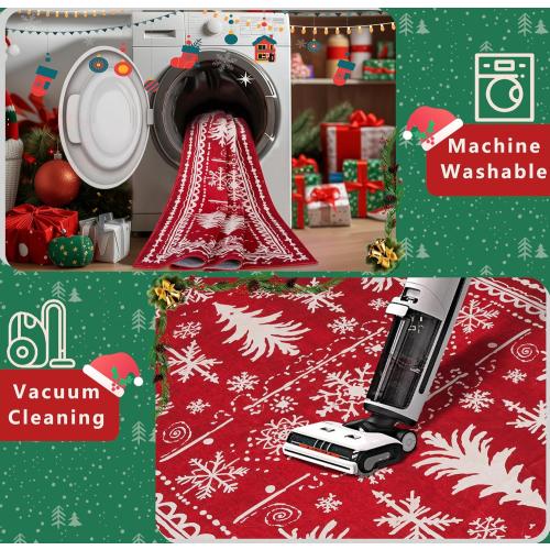 Christmas Decorative Rug 6x9 for Bedroom Living Room Christmas Tree Area Rug Indoor Throw Area Rug Washable Non Slip Low Pile Rug for Dining Room Home Study Holiday Decor(Xmas Tree Red,6x9ft)
