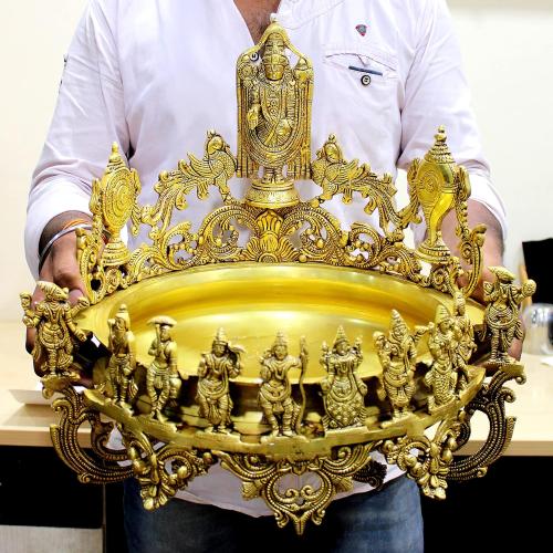 eSplanade - Brass Balaji, Dashavtar, Shankh, Chakra Urli Traditional Bowl Showpiece - Big Size - | Home Decor | Vastu for Home