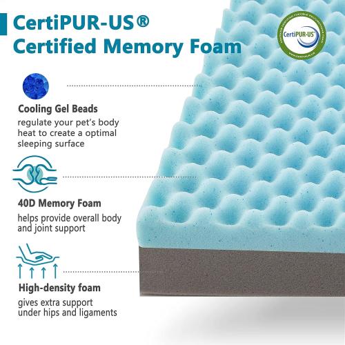 BLUE Memory Foam Large Dog Bed, Cooling Dog Beds for Large Dogs, Washable Orthopedic Pet Bed for Crate with Joint Relief Memory Foam, Waterproof Liner and Plush Cover (35’’x 22’’)