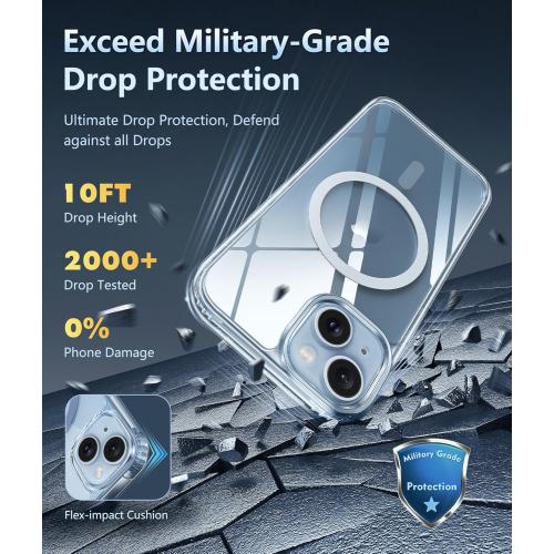 FNTCASE for iPhone 15 Case Clear: iPhone 14/13 Case Magnetic Phone Cases with Screen Protector Compatible with Magsafe Slim Anti Yellowing Rugged Protective Transparent Cell Cover (A-Clear)