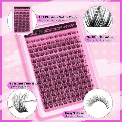 ALICE Natural Cluster Eyelash Extensions Lash Clusters DIY Lash Extensions Wispy Eyelash Clusters Individual Lashes 154pcs