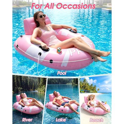 COLOR GREEN ❗❗River Tubes for Floating Heavy Duty, 53 Inflatable Pool Floats Adult, Water Tube with Mesh Seat, Full Support Headrest, 2 Cup Holder, 450lb Capacity - Ideal for Pool, River, Lake Float