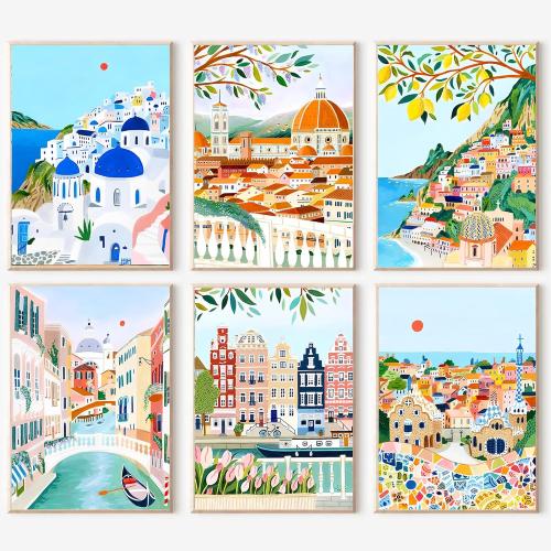 cupmod 6 Packs Paint by Number for Adults,Scenery-Cityscape DIY Acrylic Oil Painting Paint by Numbers Kits on Canvas,Adults Paint by Numbers Kits Drawing Paintwork for Home Decor