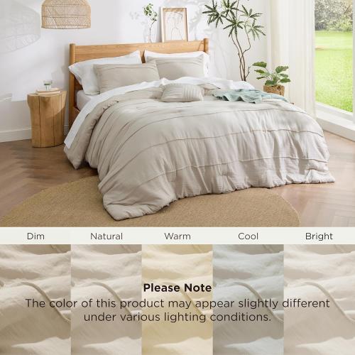 Bedsure Queen Comforter Set - 4 Pieces Pinch Pleat Bed Set, Beige Boho Bedding for All Season, 1 Soft Comforter, 2 Pillowcases, 1 Decorative Pillow