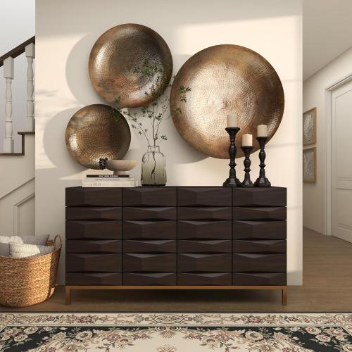 Deco 79 Metal Plate Home Wall Decor Large Metallic Disk Wall Sculpture, Set of 3 Wall Art 35, 29, 17D, Bronze