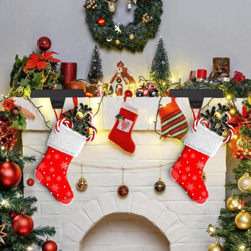 Palonu 6 Pcs Christmas Black Stocking Holders, Heavy Duty Mantle Hangers with Non-Slip Pad, Weighted Stocking Hooks Christmas Ornaments for Xmas Holiday Fireplace Shelf Window Decoration