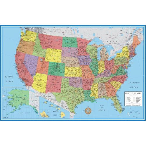 24x36 United States, USA Classic Elite Wall Map Mural Poster (Laminated Rolled)
