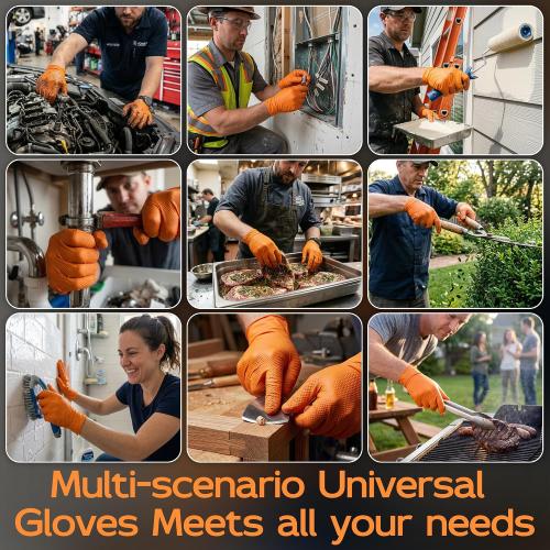 HEAVY DUTY 8 Mil Orange Nitrile Gloves, Diamond Textured Disposable Industrial Mechanic Rubber Gloves 1000PCs