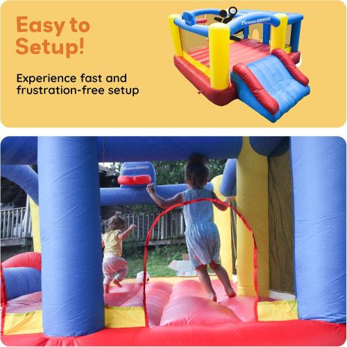 [Upgrade Version] PicassoTiles KC102 12x10 Foot Inflatable Bouncer Jumping Bouncing House, Jump Slide, Dunk Playhouse w/Basketball Rim, 4 Sports Balls, Full-Size Entry, 580W ETL Certified Blower‼️light dirt‼️