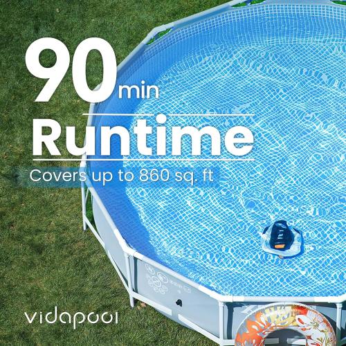 Vidapool Cordless Pool Cleaner Powerful Suction, Self-Parking, Ideal for Round Above-Ground Pools or inground Flat Floor Pools Without Steps