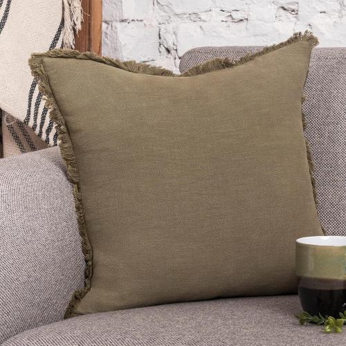 INSPIRED IVORY Decorative Linen Pillow Cover 20x20 Inch - Brown Throw Pillow Cover with Fringe & Invisible Zipper - Soft Solid Cushion Cover for Sofa, Couch, Bed Decor, Single Sham (50x50cm). Item's color is Brown