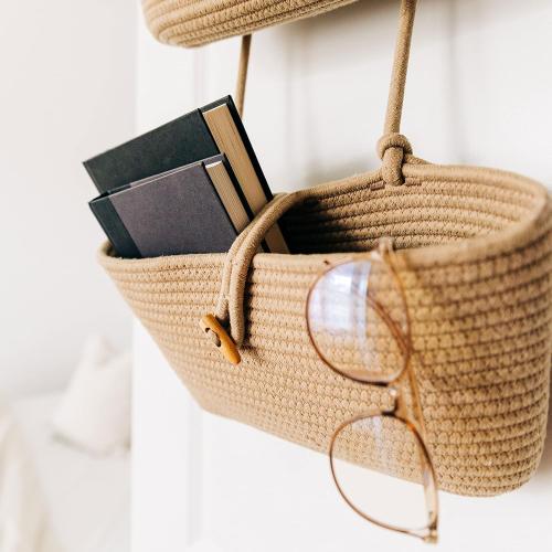 OrganiHaus Over the Door Hanging Basket for Organizing, 3-Tier Hanging Wall Basket for Storage, Boho Nursery Decor for Wall, Behind Door Wall Storage, Wall Organizer for Office, Wall Toy Storage Honey