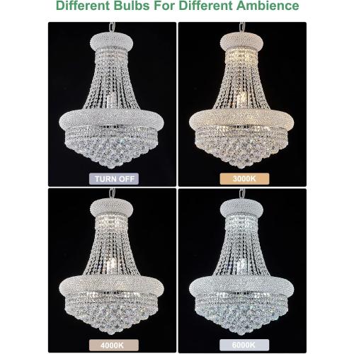 12 - Light Unique Empire Crystal Chandelier for Foyer Entrance Living Room Dining Room Bedroom Entryway Chrome Finish