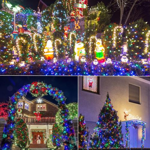 WATERGLIDE 4 Pack 50LED Outdoor Christmas Lights, 16FT Battery Operated Mini String Light with 8 Modes & Timer, Xmas Tree Lights Waterproof for Patio Garden Party Wedding Holiday Decor, Multicolor