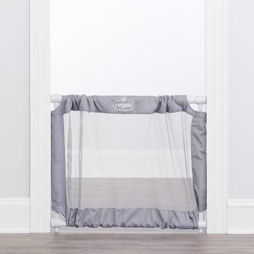 Regalo 50 Extra Wide Gray Expandable Mesh Gate, Pressure Mounted, Includes Rubber Bumpers to Protect Walls, Gray