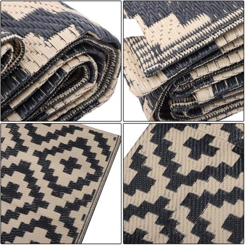 WFLNHB Outdoor Rug 4x6ft, Foldable Reversible Outdoor Plastic Straw Rug, Outdoor Carpet, Outside for Patio, Camp, Picnic, Balcony, Deck, Backyard, Black and Beige