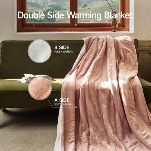 GOTCOZY Heated Blanket - Queen Size Electric Blanket with Dual Controller, 6 Heating Levels & 10 Hour Auto Off, ETL Certified (84x90 Inch Rose Dust)