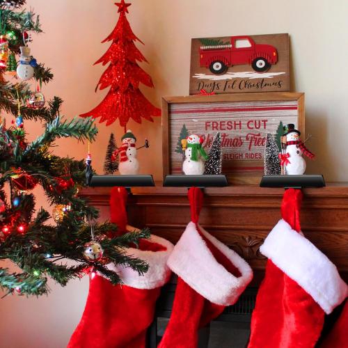 Christmas 6 Pcs Black Stocking Holders Mantel Hook Hangers Fireplace Hooks Hanger Grip Bases for Christmas Party Decorations Xmas Décor
