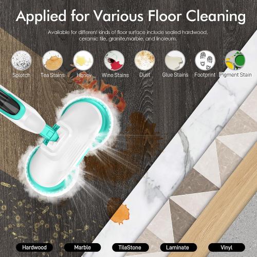 Scrubbing Steam Mop with Rotating Mop Pads, All-in-One Hard Floor Cleaner with LED Headlights, Steam & Spin Control, 6 Soft Scrub Pads, Swivel Steering, FS07