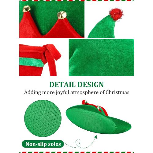 SATINIOR Christmas Santa Elf Shoes and Hat Christmas Red and Green Costume Accessory Set
