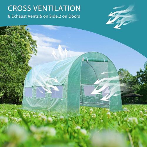 Greenhouse Replacement Cover for 12 x 7 x 7 Portable Greenhouse, Large Walk-in Green Hot Garden House Top Tarp 2 Zippered Doors & 6 Roll-up Windows (Frame Does NOT Included) (12' X 7' X 7')