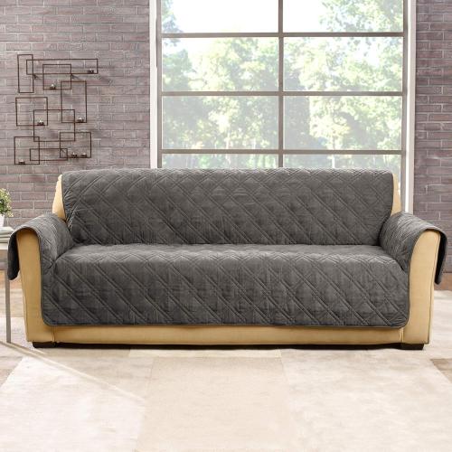 SureFit Home Décor SF44892 Microfiber Universal Cushion Sofa Quilted Furniture Throw Pet Couch Cover, Polyester, Machine Washable One Piece Dark Gray