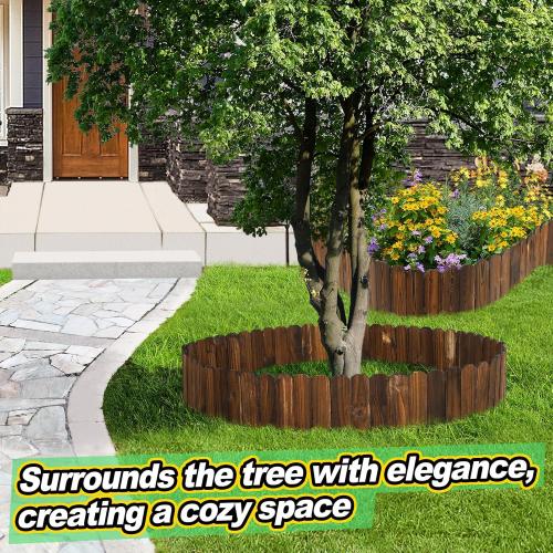 Rustic Pine Wood Garden Fence - 26.2ft Total Length (2pcs 13.1ft L*12in H) Easy to Install Sturdy Wooden Landscape Edging Border, No Fading Planter Fencing for Yard Flower Bed Lawns Pathway Tree