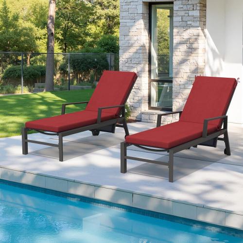 Crestlive Chaise Lounge Cushions Outdoor Set of 2, 72x21, Water Resistant | Pool Lounge Chair Cushions with Removable Cover, Fade Resistant Lounger Cushions for Patio Furniture, Chili