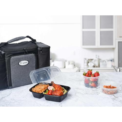 50 Pack (100-Piece) 32 oz Sturdy Leakproof 2-Compartment Meal Prep Containers with Lids, Plastic Food Storage Containers for Lunch, Microwave, Freezer, and Dishwasher Safe Takeout Containers