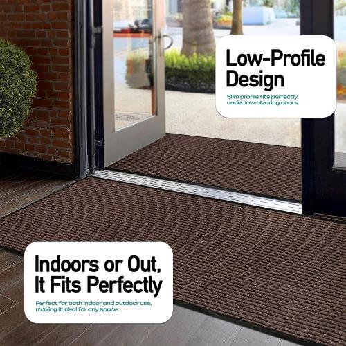 Color black MaxMat® Heavy Duty Industrial Mat - XL Size, Waterproof, Low-Profile, Commercial Entry Door Mat (3 x 16 Feet, Brown, MXM-RIB0316BR)
