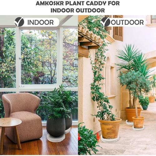 Beige Plant Caddy with Wheels Heavy Duty, Movable Round Rolling Plant Stand Plant Dolly with Invisible Wheels and Water Drawer