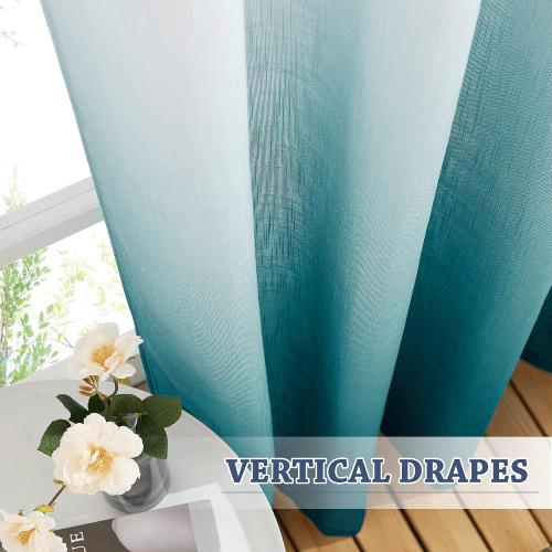 NICETOWN Ombre Linen Sheer Curtains Extra Long for Kids Room, Grommet Privacy Semi Sheer Linen Window Drapes Sweep to Floor Decorative for Villa/Living Room, Teal, 2 Panels, W50 x L95