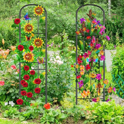 2 Pack Garden Trellis for Climbing Plants Outdoor, Metal Arched Fence Trellis Plant Climbing Support Decorative, Plant Trellis Indoor for Vines Flowers Vegetables Wall Brackets, 60 x 11