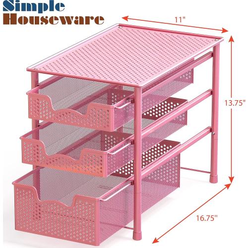 Simple Houseware Stackable 3 Tier Sliding Basket Organizer Drawer, Pink