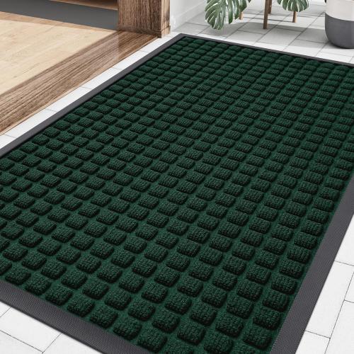 Smiry Front Door Mat Outside Entrance, Heavy Duty Natural Rubber Doormat, Non Slip Trap Dirt and Moisture Easy Clean, Low Profile Welcome Floor Mats for Indoor Outdoor Entry, 29.5x17 Inch, Black Green