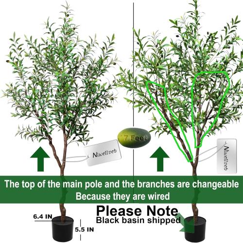 Faux Olive Tree Fake Tree Artificial Indoor 7 Feet (84 inches) Realistic Potted Silk Indoor Large Fruit for Home Offices, Living Rooms, Bedrooms, Stairs and Foyer Decor