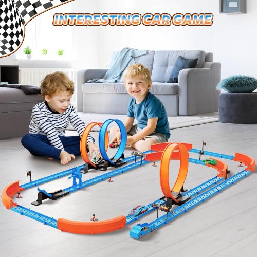 ‌Slot Car Race Track Sets with 360° Thrill Loops & 4 High-Speed Cars, 64 Pcs Large Flexible Racing Track for Kids Ages 3-5 4-8 8-12, Race Car Toys Gift for Boys Girls Birthday Christmas