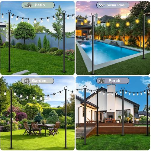 7 Pack 10 FT String Light Poles,Metal with Fork Lights Poles for Outdoor String Light, Rustproof Heavy Duty for Outside Garden,Patio,Wedding,Backyard,Deck,Party