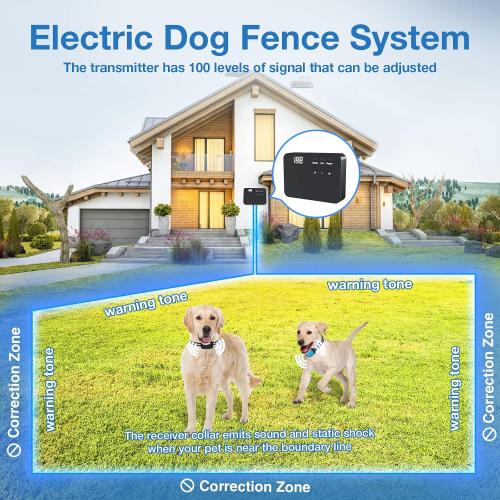 MASBRILL Electric Fence for Dogs, 2024 Upgraded Underground Above Ground Electric Dog Fence Pet Containment System with Waterproof Rechargeable Training Collar, Tone/Shock Correction