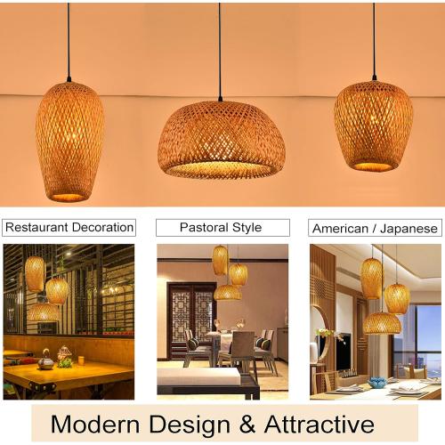 GCQ Bamboo Lantern Pendant Lamp, Retro Japanese Style E27 Chandelier Hanging Light Ceiling Lighting Fixture for Living Room Bedroom Restaurant Cafe Teahouse Bar Dining Room Club