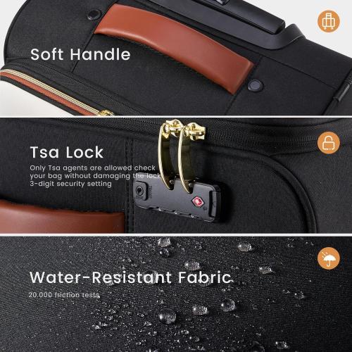 LOVEVOOK Carry on Luggage 22x14x9 Airline Approved, Waterproof Carry on Suitcase with 3 Pouches,Lightweight Softside Underseat Travel Luggage with 360° Spinner Wheels,TSA Lock for Travel Business