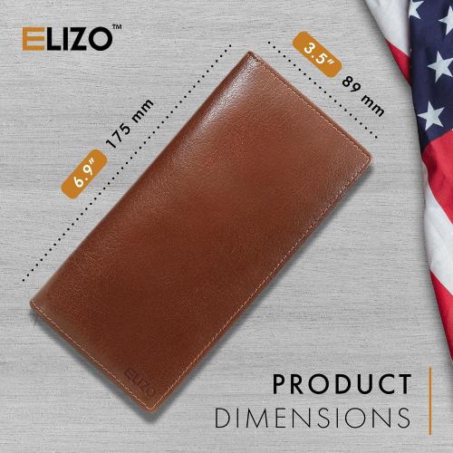 ELIZO Men's Genuine Leather Long Wallet - RFID Blocking Rodeo Checkbook Wallet | Western Bifold Wallet with 16 Card Slots, ID Window | Top Grain Leather Cowboy Wallet | Tequila
