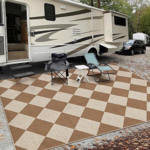 GarveeHome Checkered Easy Jute Area Rug 8x10 Machine Washable Non-Slip Stain Resistant Indoor Outdoor Rugs for Living Room, Bedroom, Kitchen, Dining, Patio Farmhouse Style Brown
