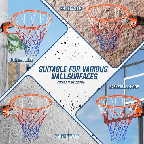 Basketball Rim, 18 Replacement Wall Mounted Outdoor Basketball Hoop, Heavy Duty Solid Steel, Double Spring Basketball Hoop Rim with All Weather Net for Indoor and Outdoor Hanging